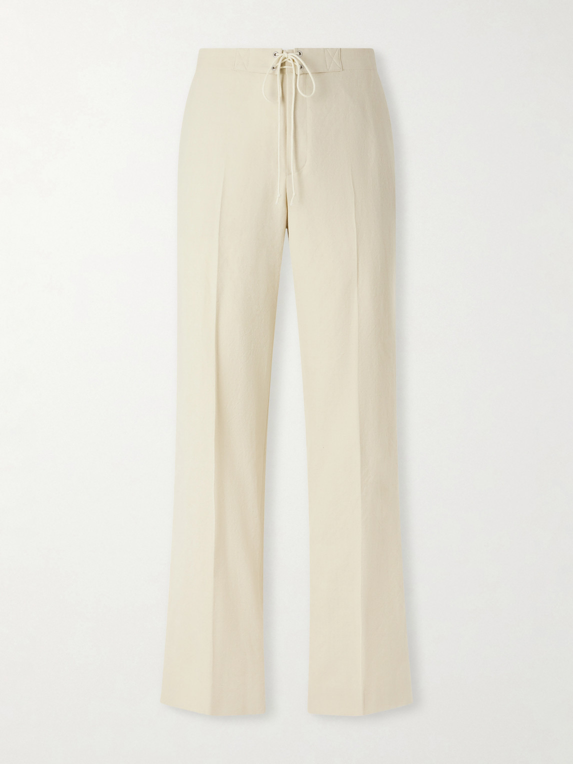 Auralee Straight-leg Wool, Cotton And Linen-blend Oxford Drawstring Trousers In Neutral