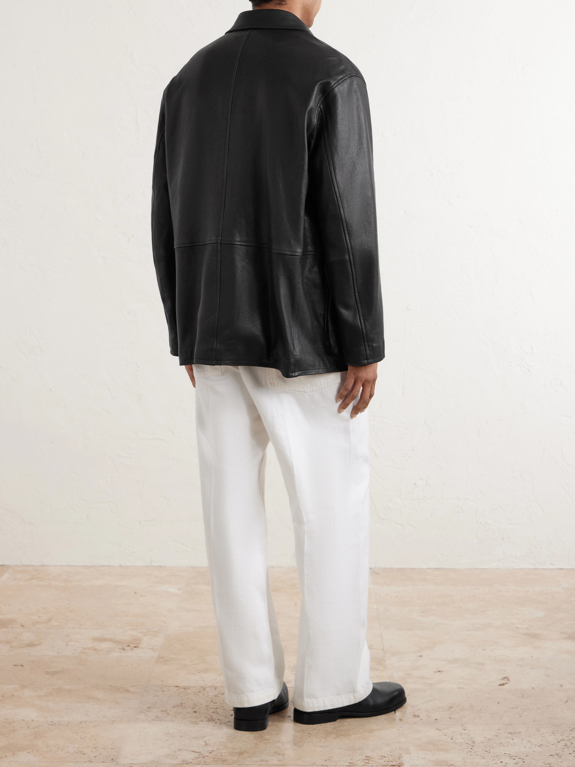 Auralee Full-grain Leather Jacket In Black