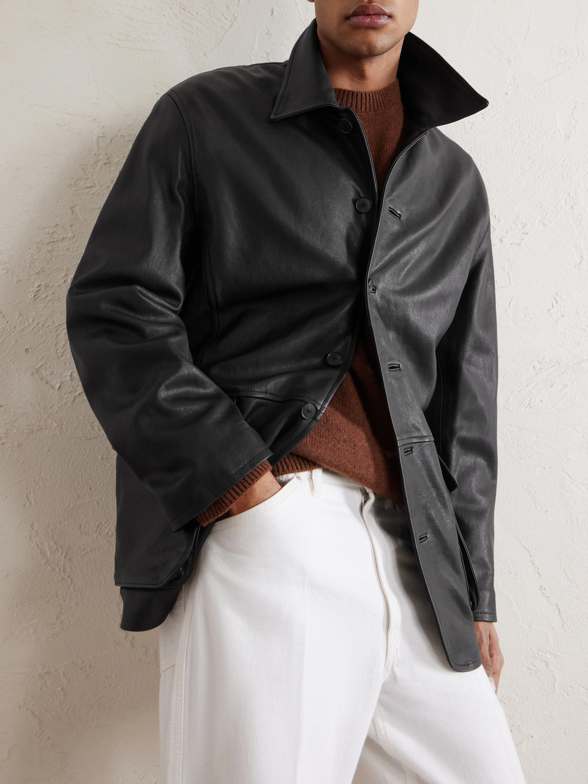 Auralee Full-grain Leather Jacket In Black