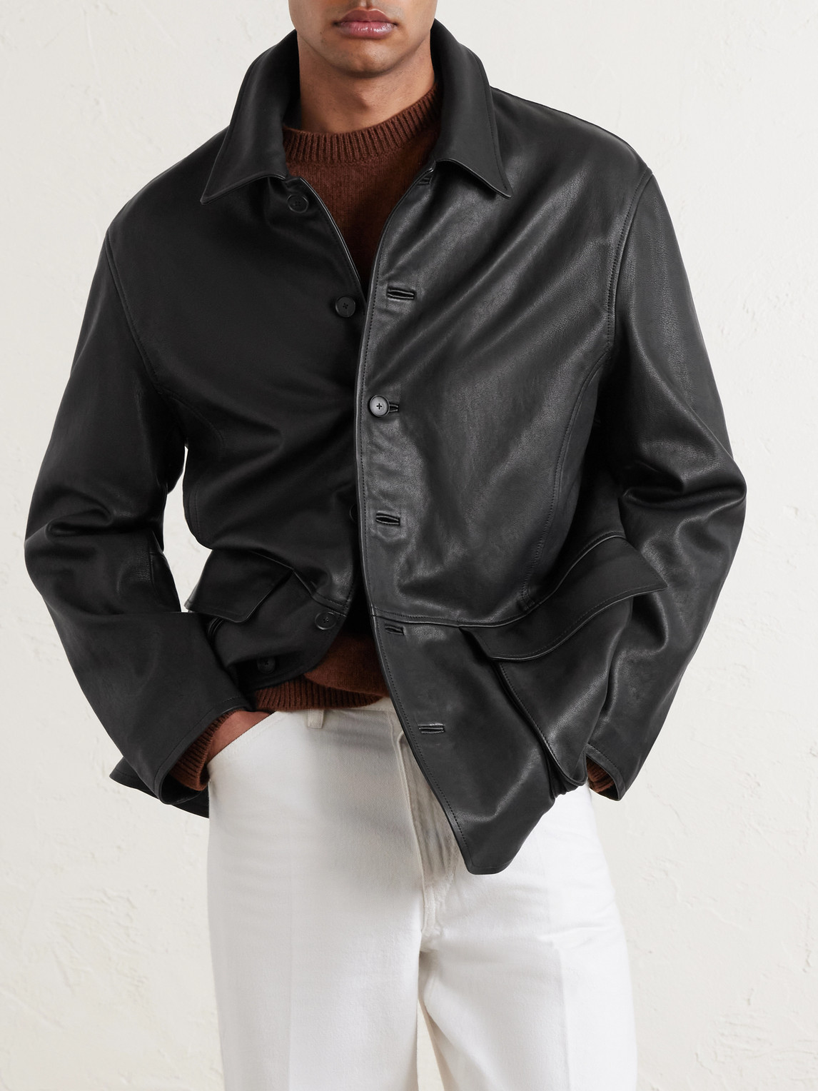 Auralee Full-grain Leather Jacket In Black