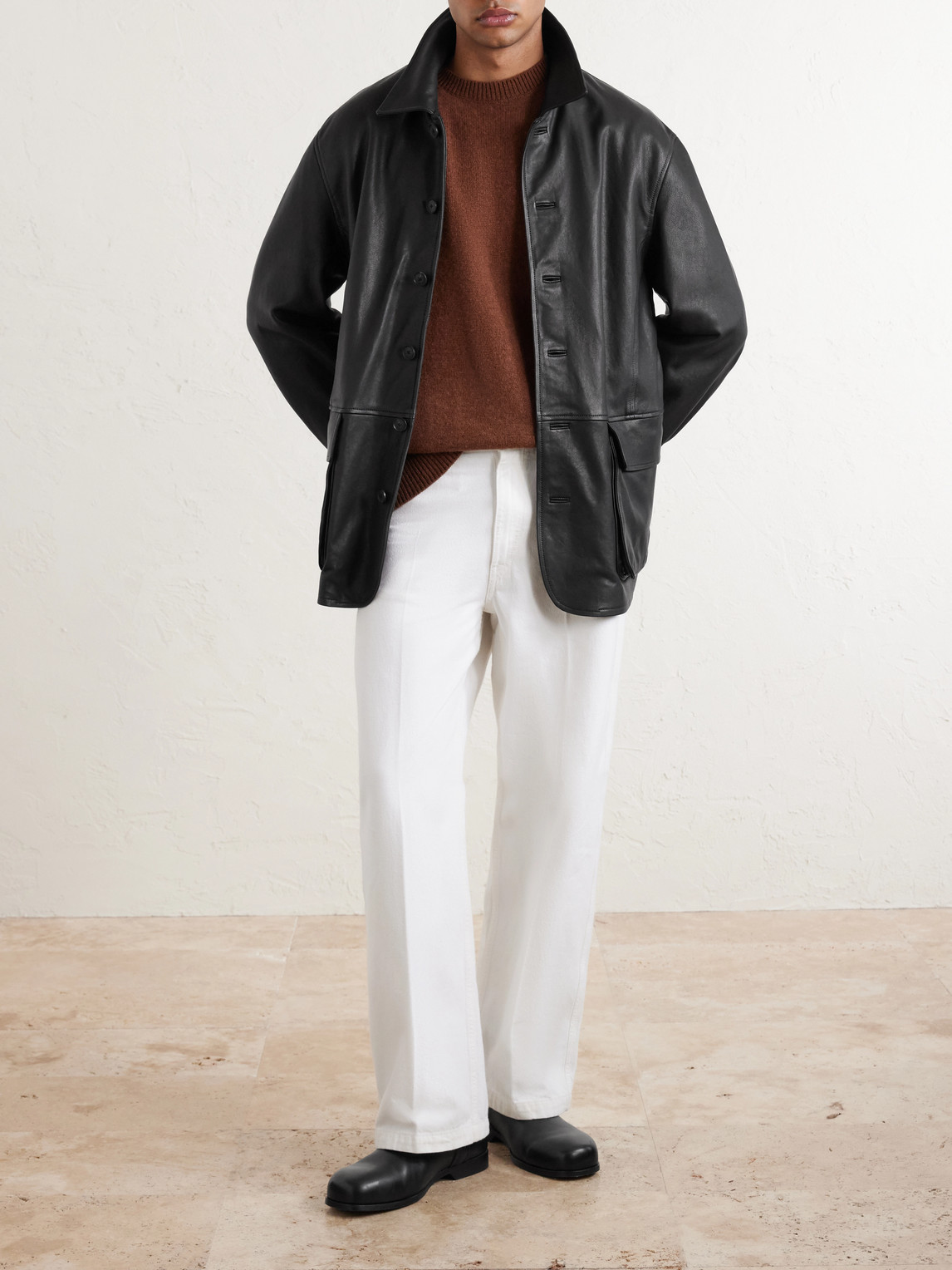 Auralee Full-grain Leather Jacket In Black