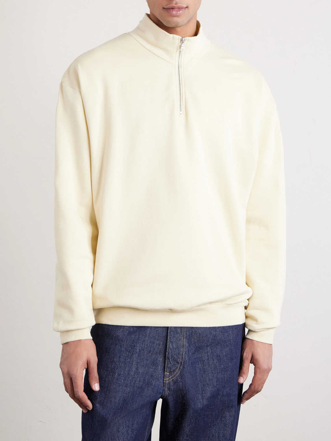 Auralee Cotton Half-zip Sweatshirt In Neutral