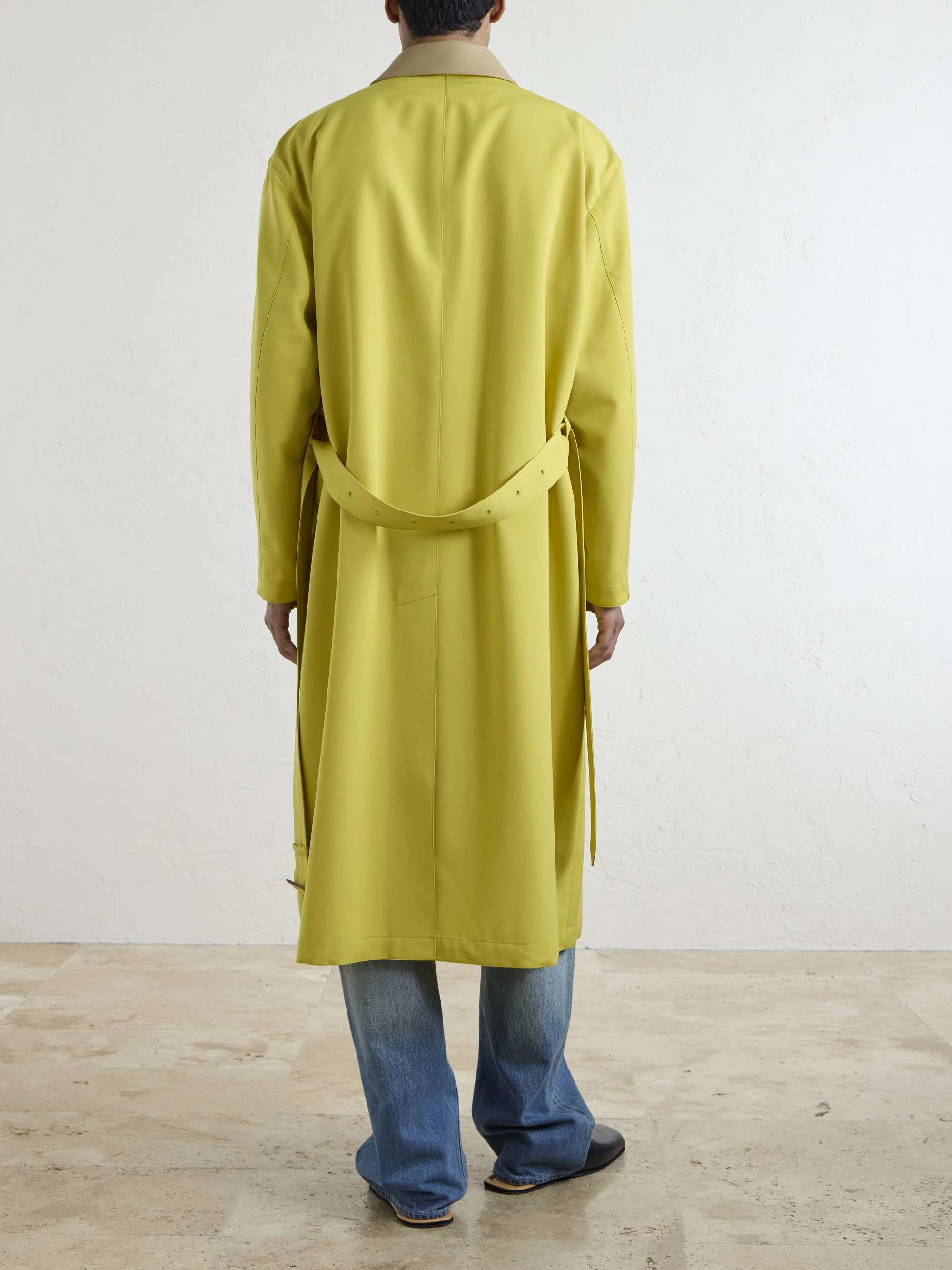 AURALEE Belted Leather-Trimmed Wool-Canvas Trench Coat for Men