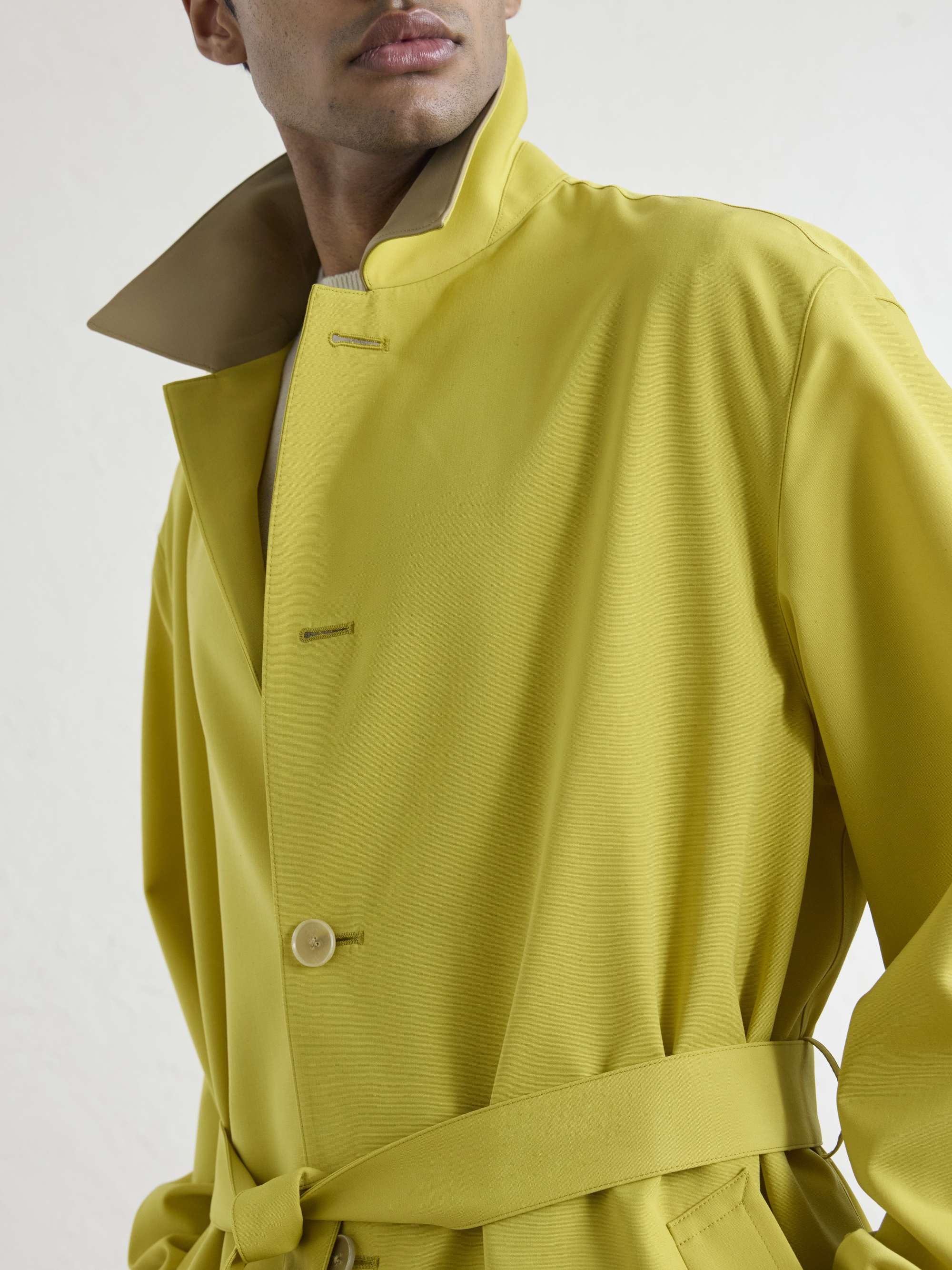 AURALEE Belted Leather-Trimmed Wool-Canvas Trench Coat for Men