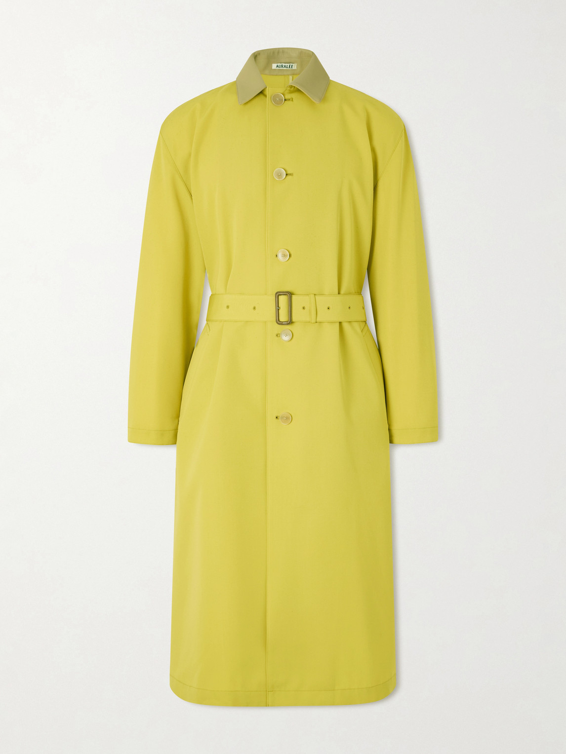 Auralee Leather-trimmed Wool-canvas Trench Coat In Yellow