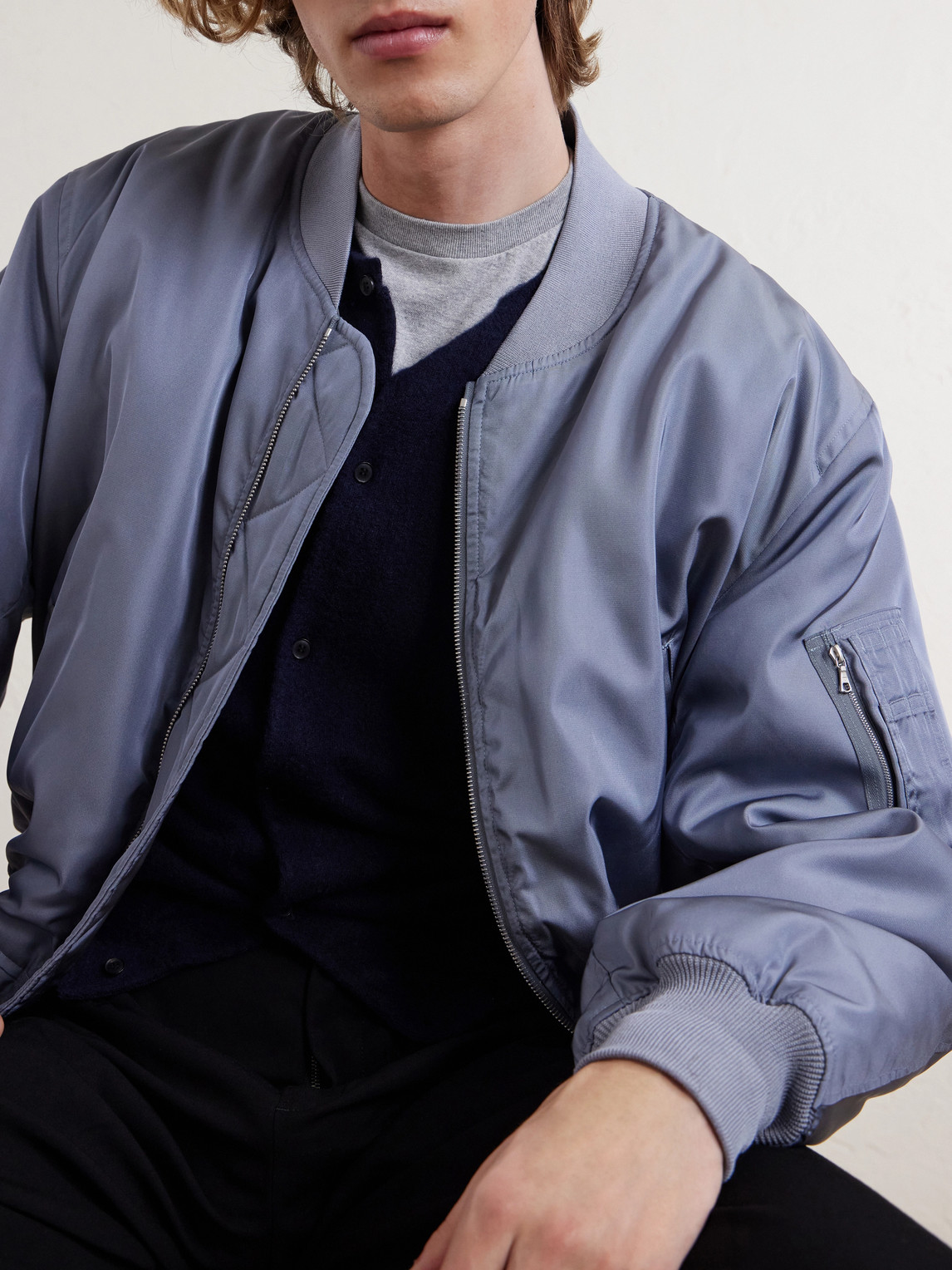 Auralee Silk-twill Bomber Jacket In Blue