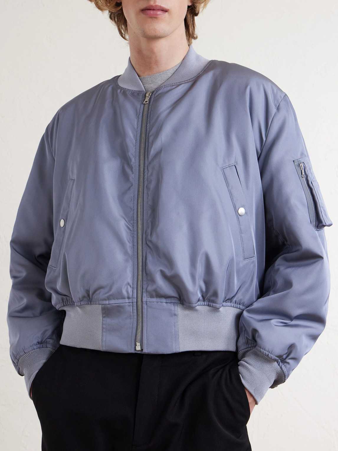 Auralee Silk-twill Bomber Jacket In Blue