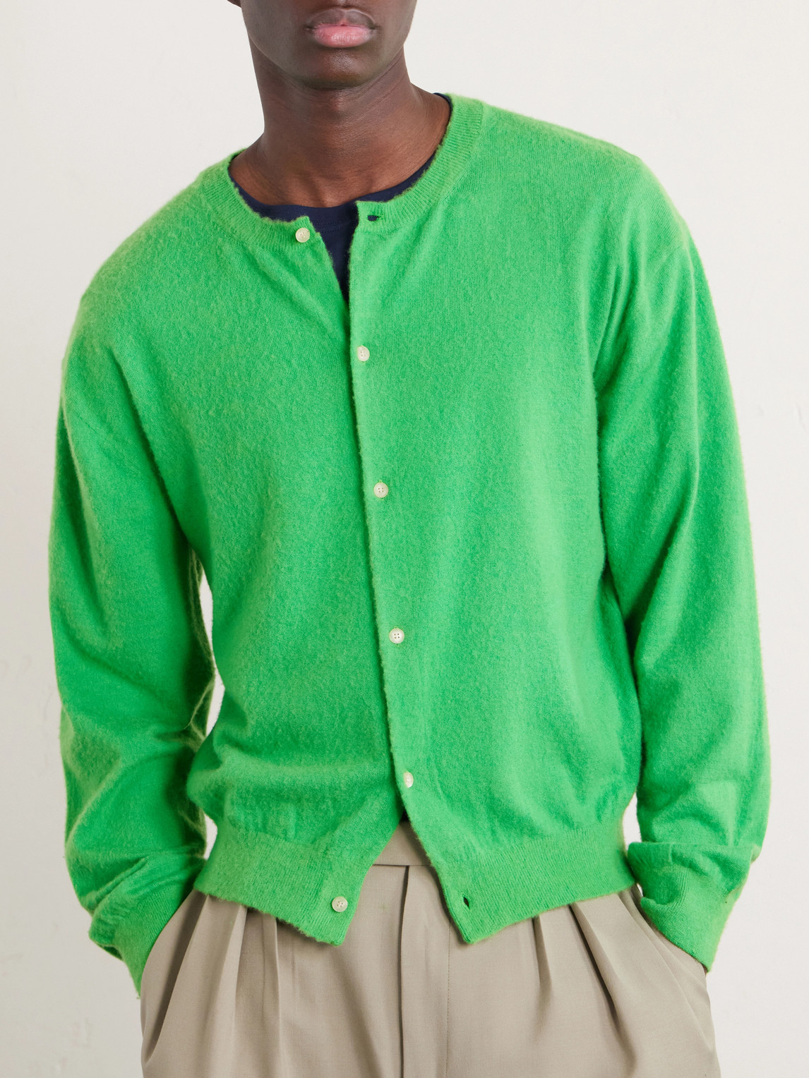  Auralee - Brushed Cashmere And Cotton-blend Cardigan - Men - Green - 4 