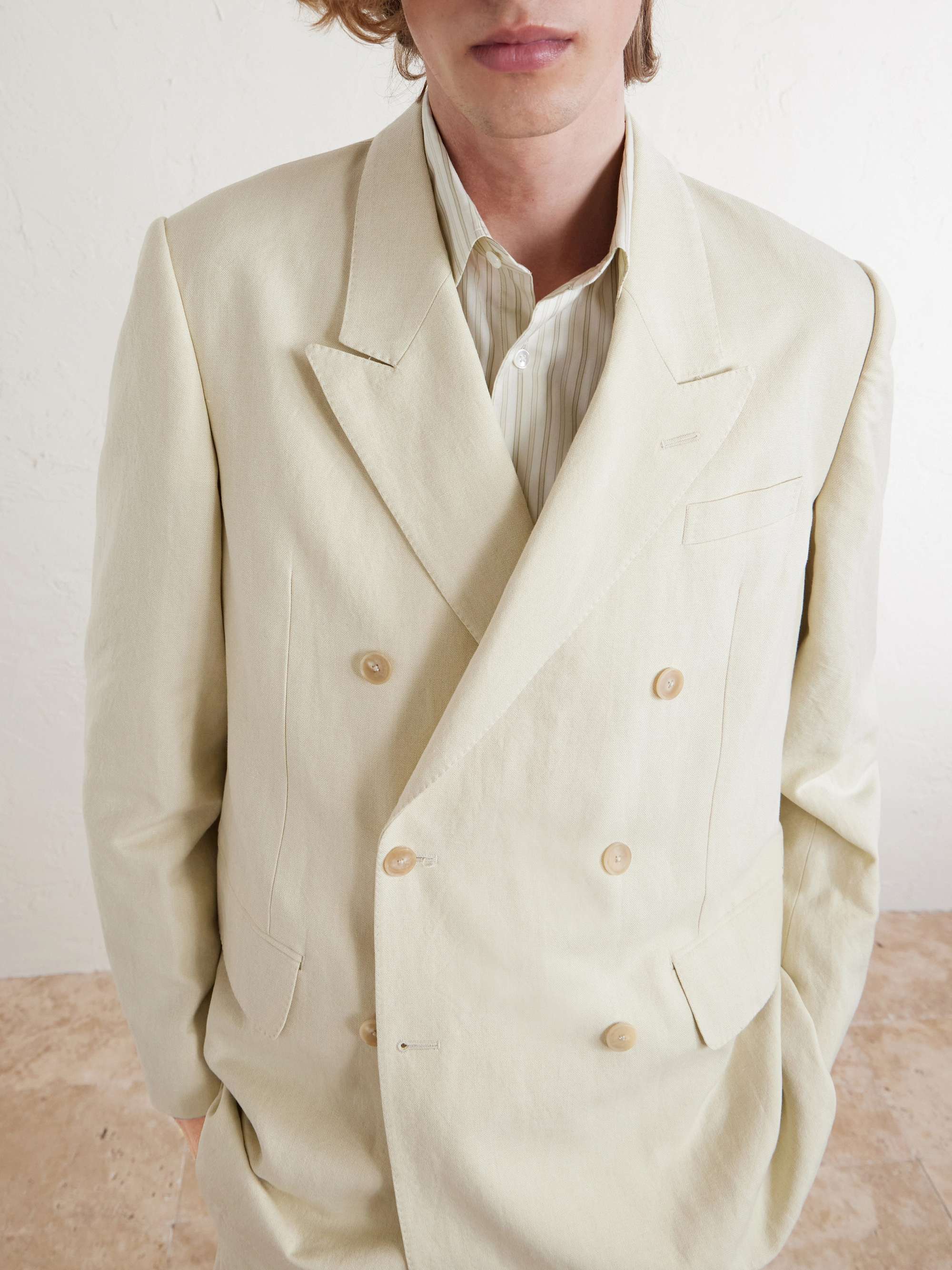 AURALEE Double-Breasted Wool, Cotton And Linen-Blend Oxford Blazer