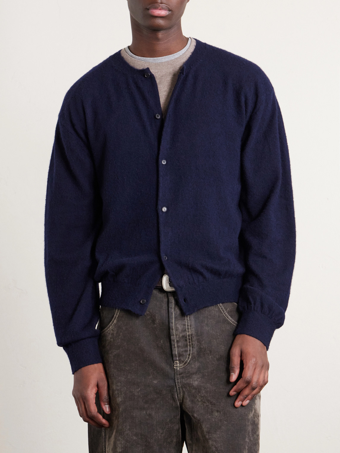 Auralee - Brushed Cashmere And Cotton-blend Cardigan - Men - Blue - 3 
