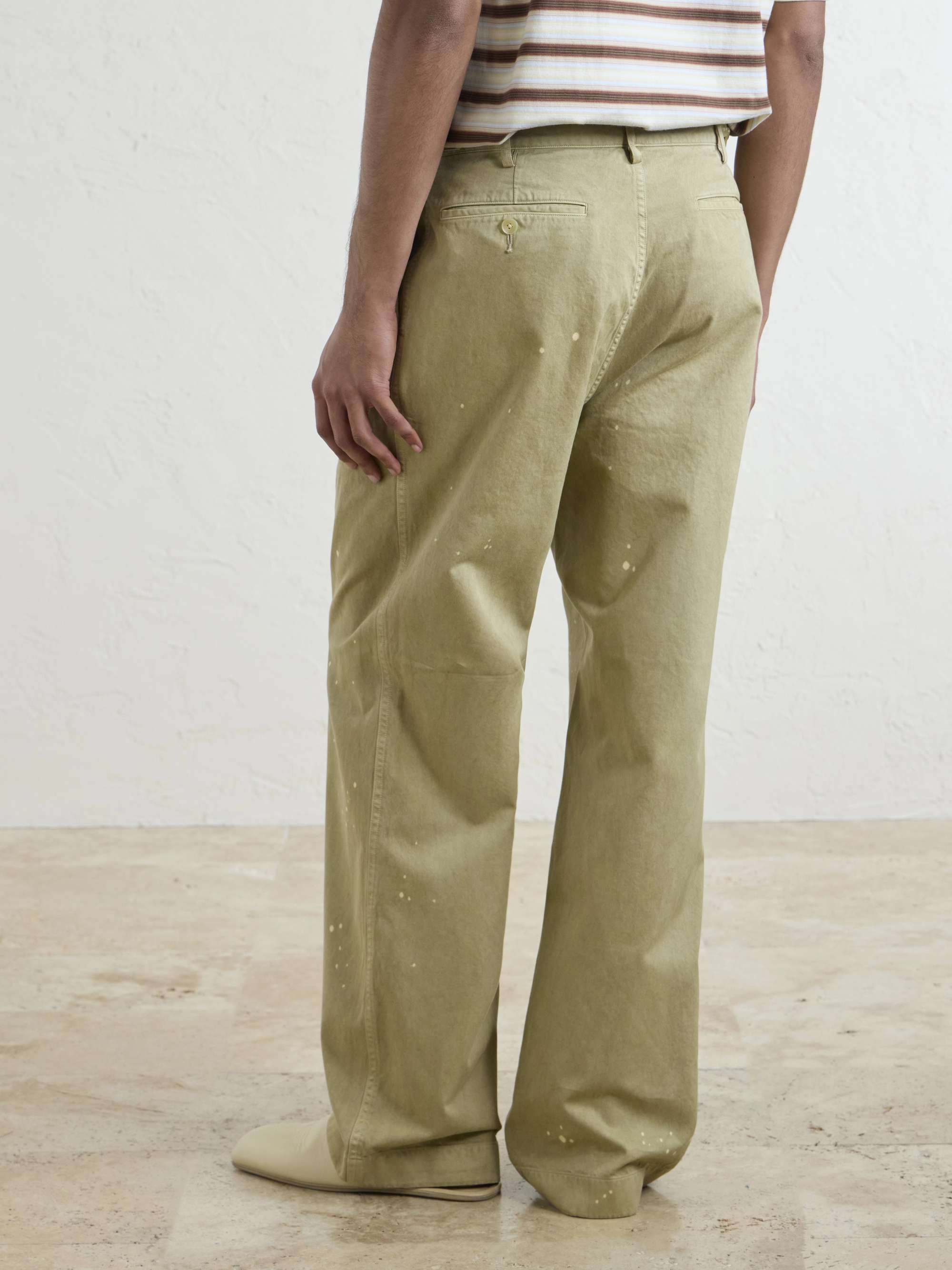 AURALEE Wide-Leg Pleated Paint-Splattered Cotton-Twill Chinos for