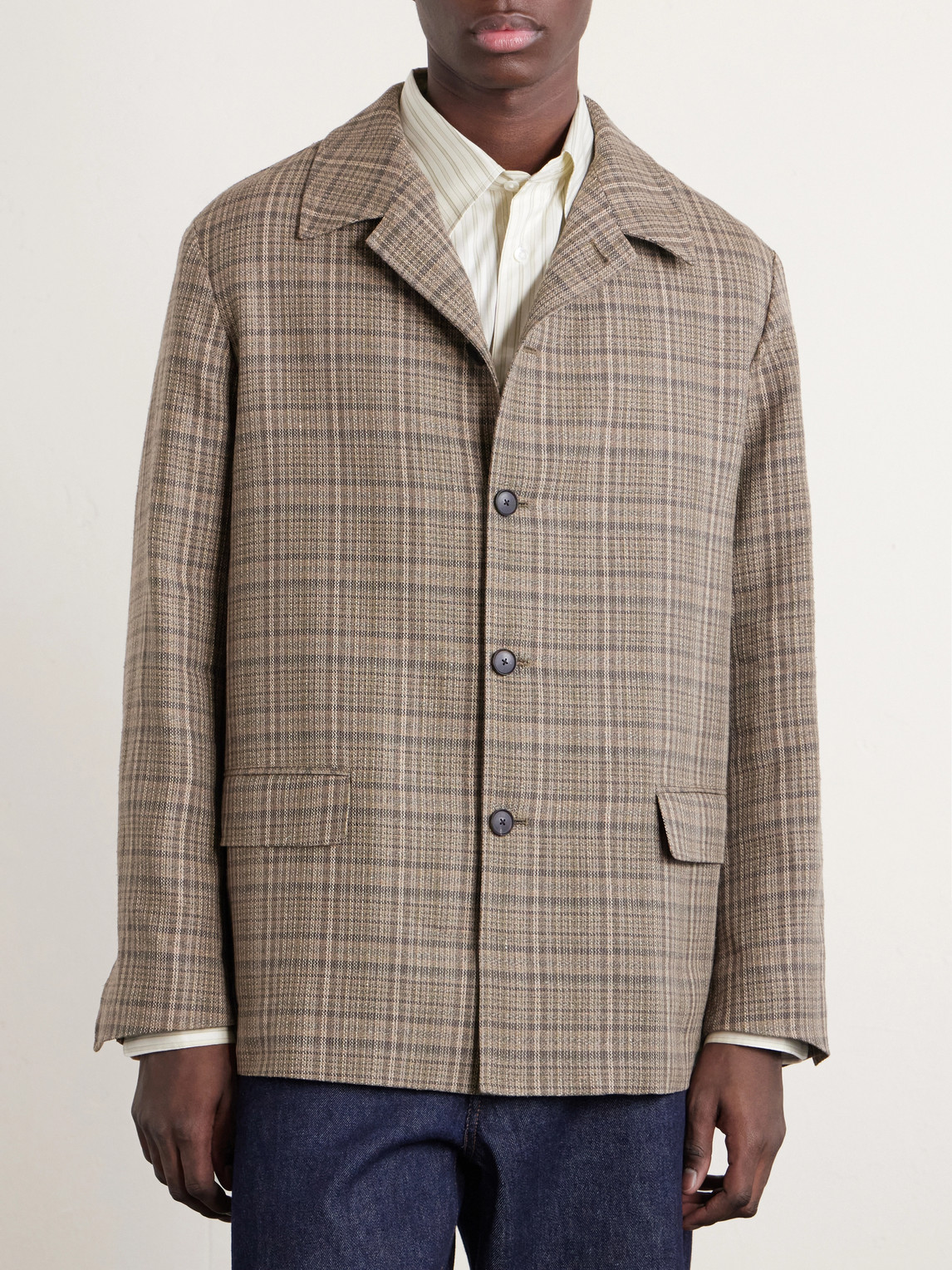  Auralee - Checked Silk And Linen-blend Tweed Jacket - Men - Brown - 3 