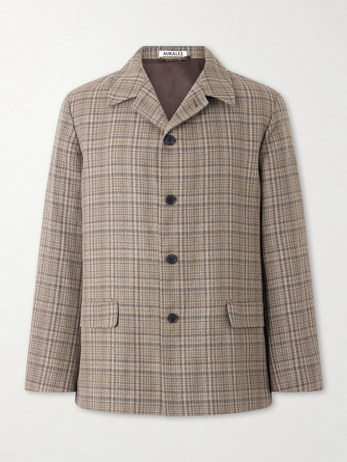Auralee Checked Silk And Linen-blend Tweed Jacket In Brown