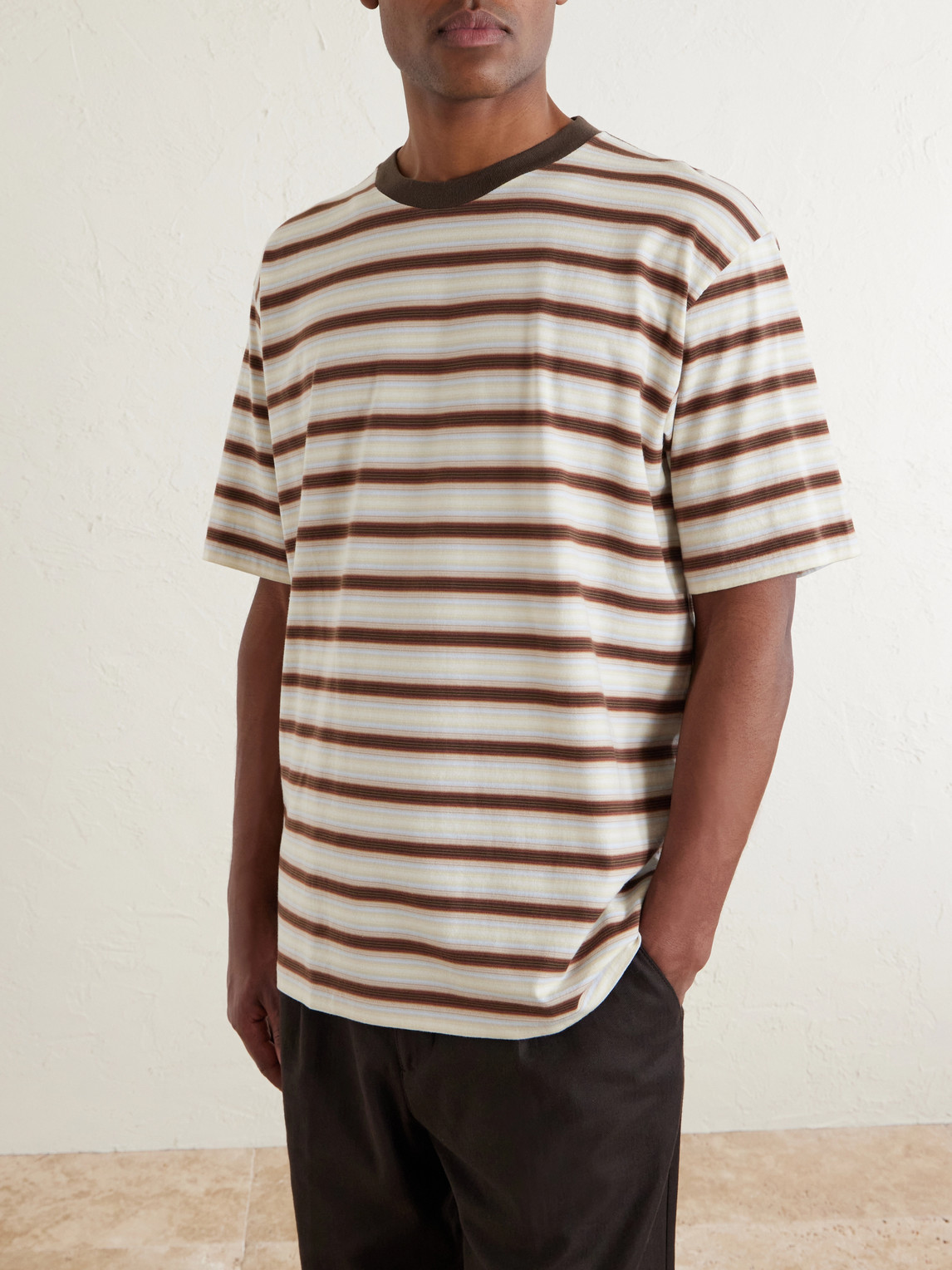 Auralee Cotton Gradient Stripe T-shirt In Brown