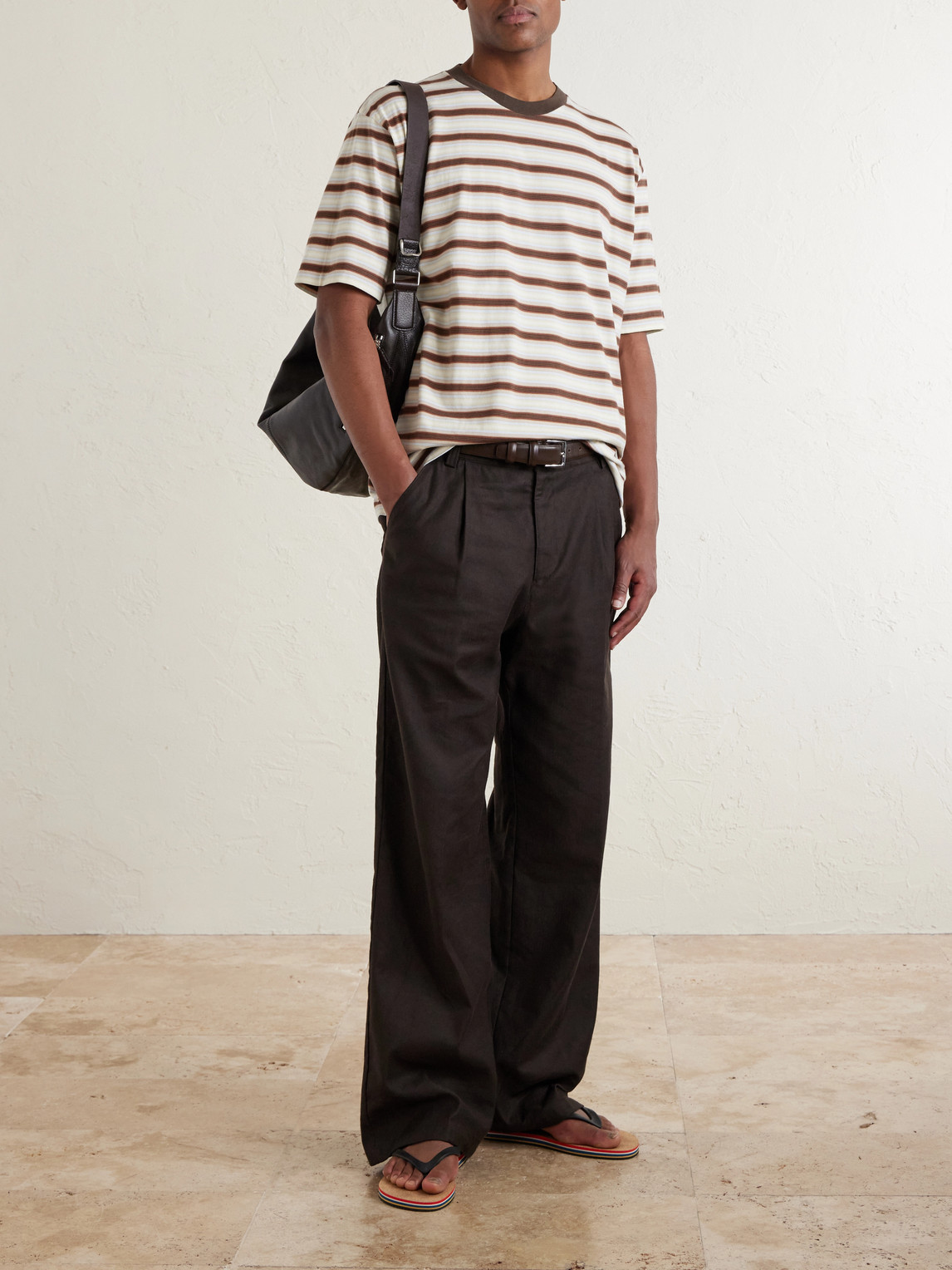 Auralee Cotton Gradient Stripe T-shirt In Brown