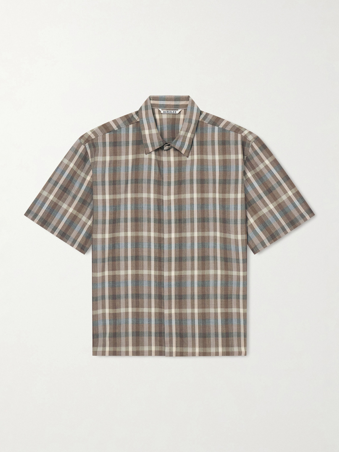 Auralee Checked Wool Shirt In Brown