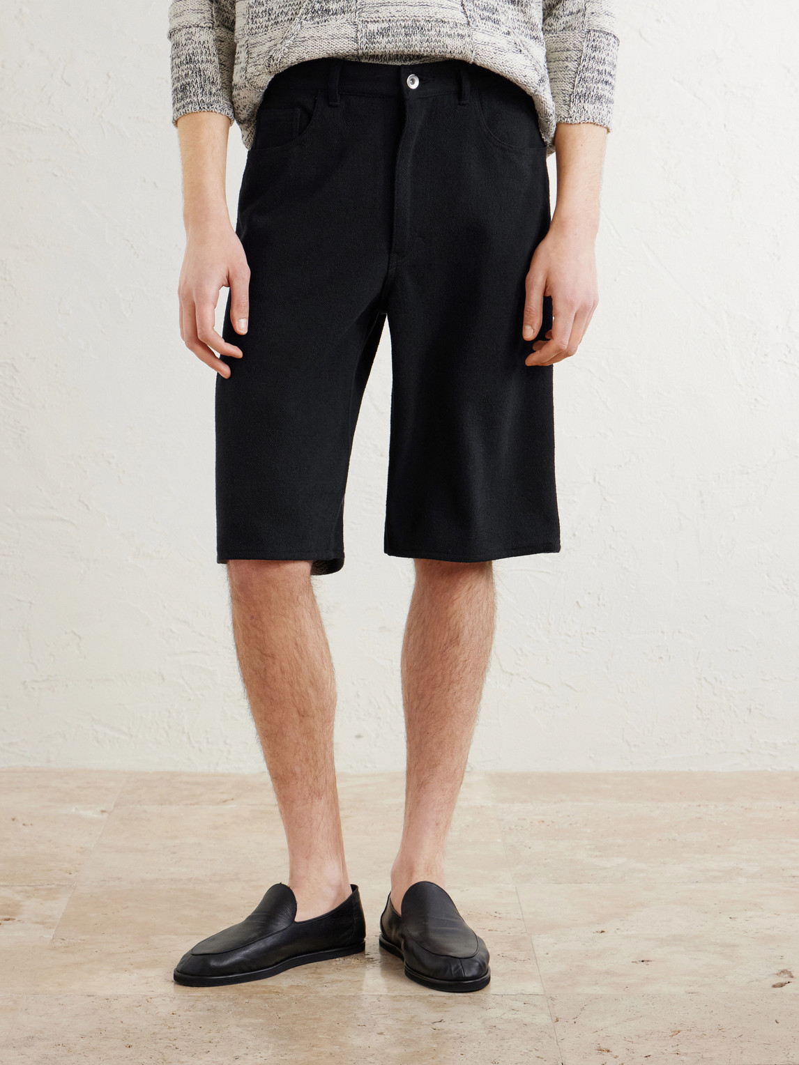  Auralee - Wide-leg Silk Shorts - Men - Black - 3 