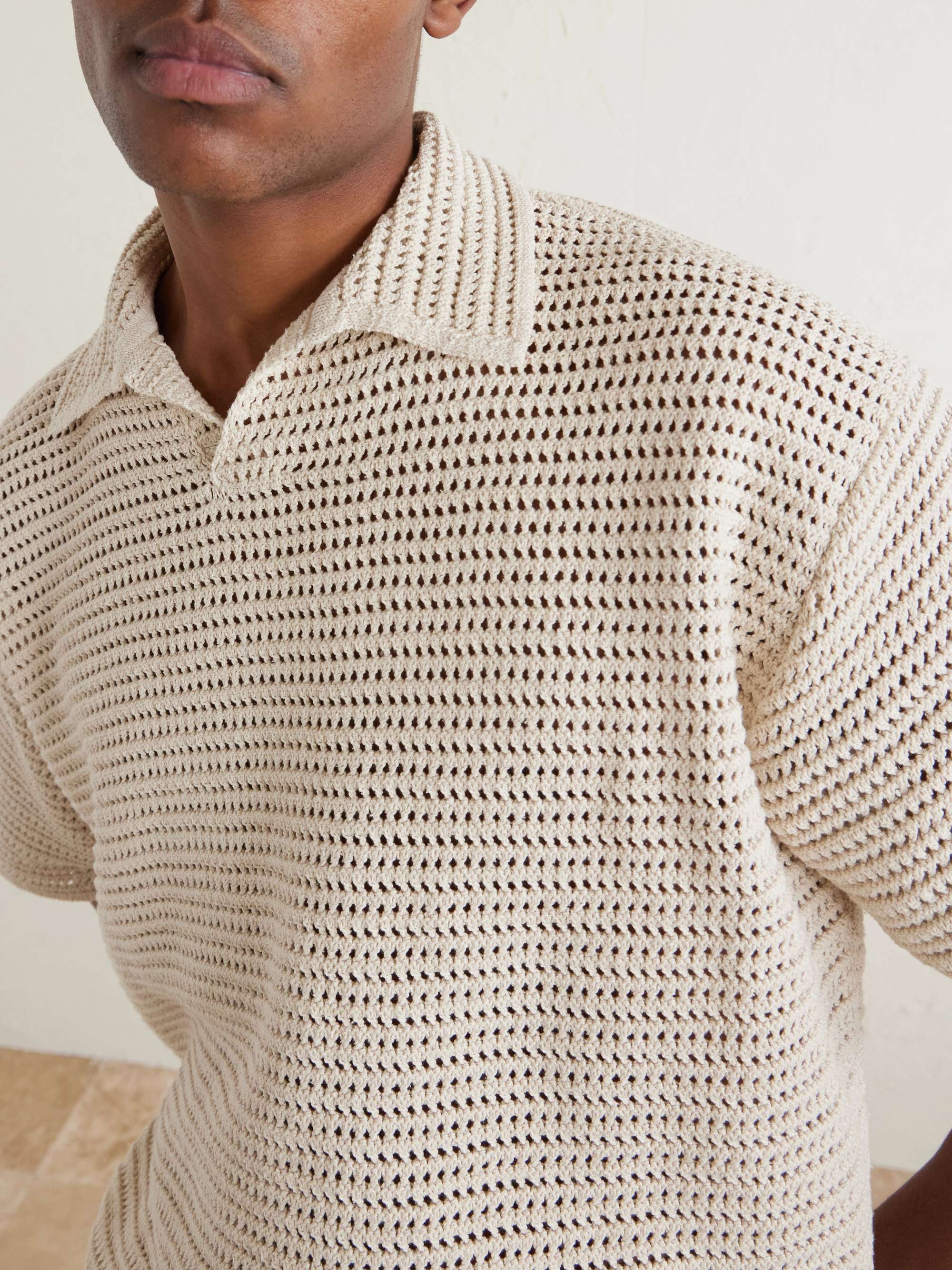 AURALEE Tussah Open-Knit Silk and Cotton-Blend Polo Shirt for Men