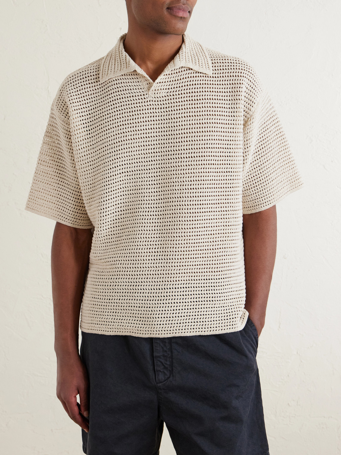 Auralee Tussah Open-knit Silk And Cotton-blend Polo Shirt In