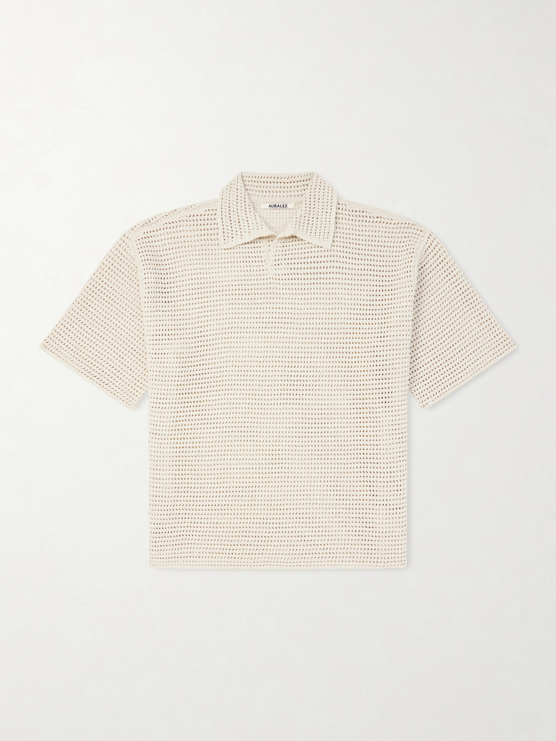 Auralee Tussah Open-knit Silk And Cotton-blend Polo Shirt In Neutral