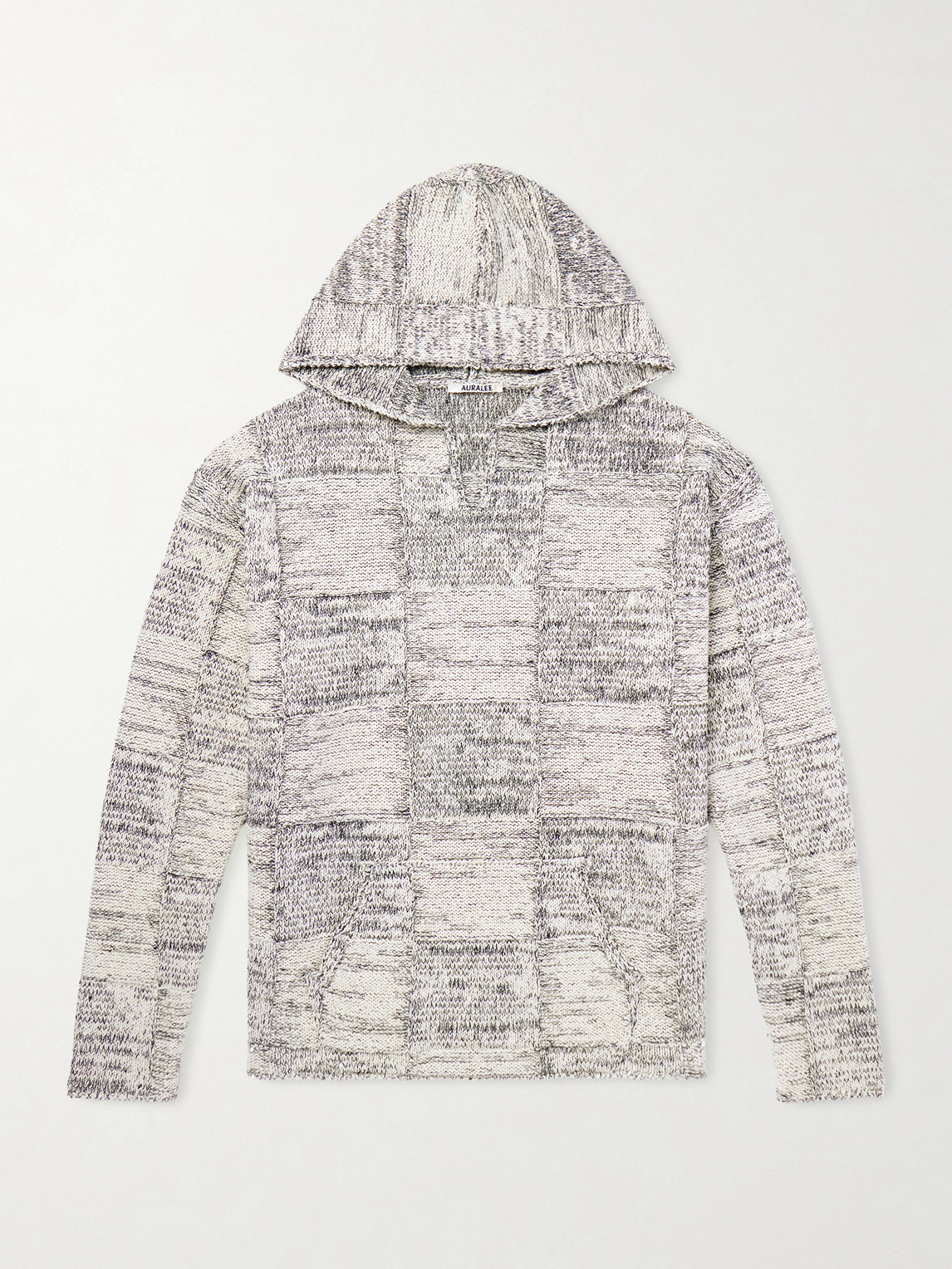 Auralee Patchwork Cotton And Linen-blend Hoodie In Gray