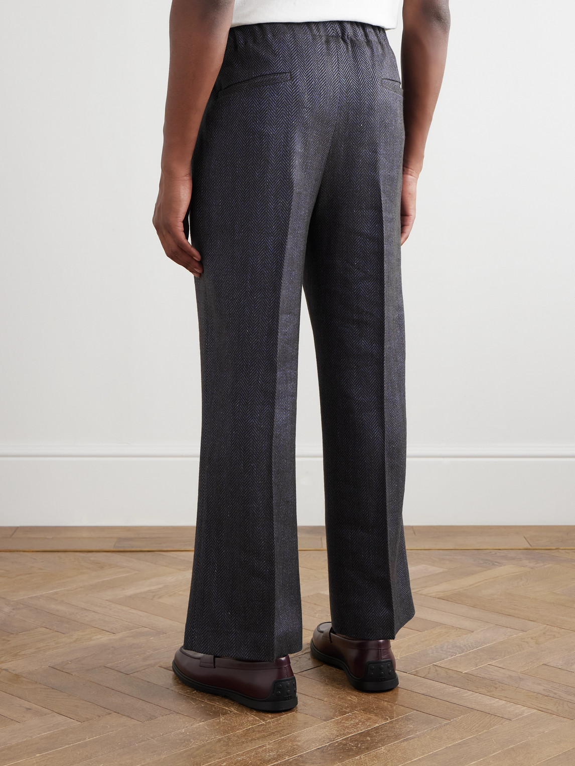 Piacenza 1733 Straight-leg Herringbone Wool, Linen And Cashmere-blend Trousers In Gray