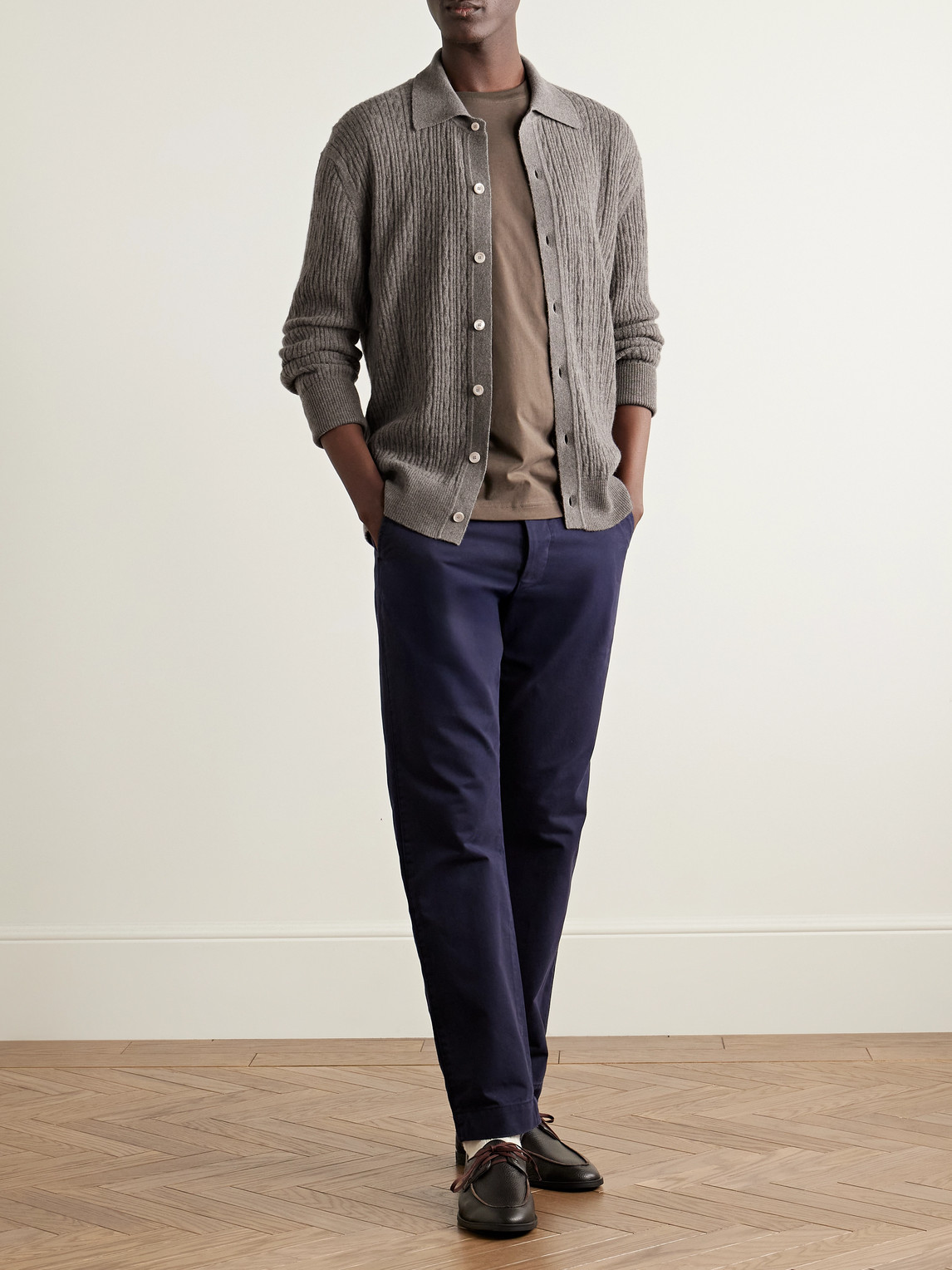 Piacenza 1733 Slim-fit Ribbed Virgin Wool Shirt In Gray