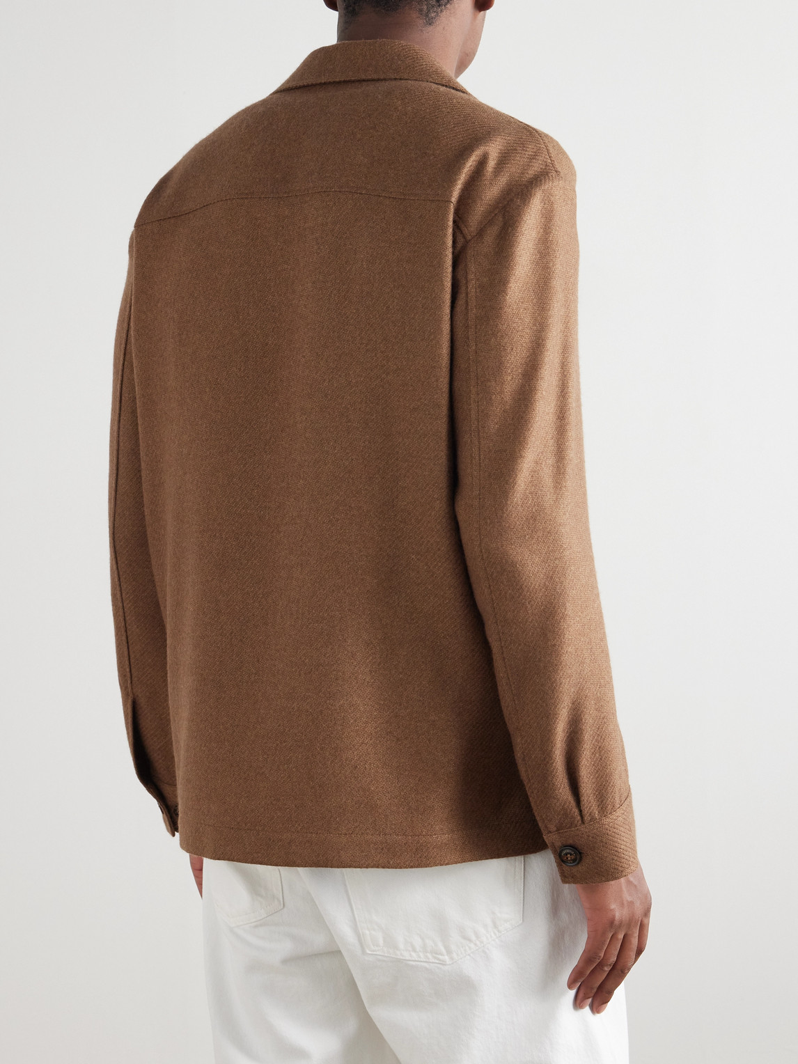 Piacenza 1733 Herringbone Wool-linen Overshirt With Classic Collar In Brown
