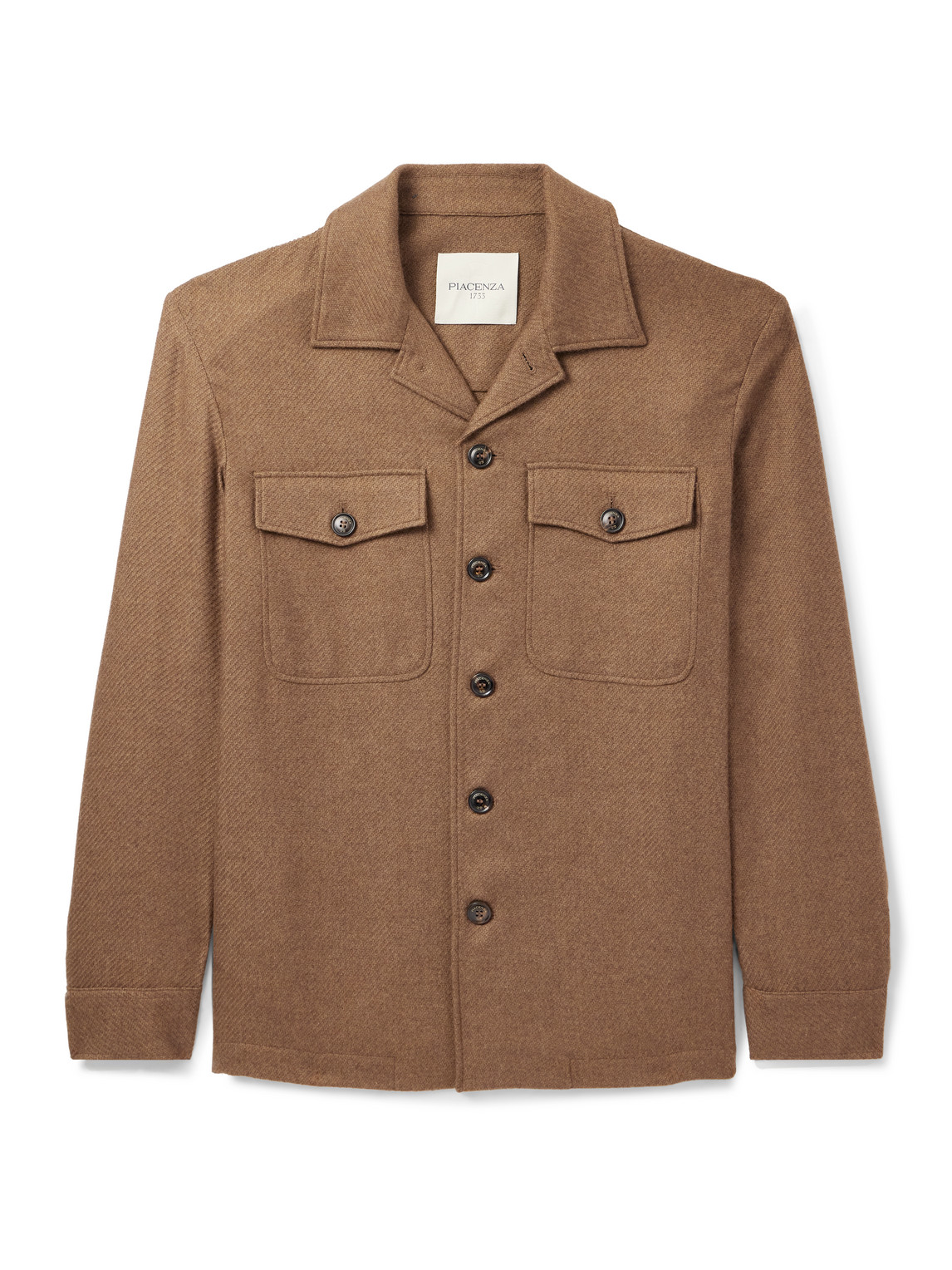 Piacenza 1733 Herringbone Wool-linen Overshirt With Classic Collar In Brown