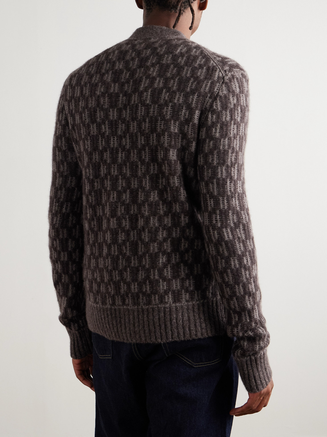 Piacenza 1733 Jacquard-knit Cashmere-blend Cardigan In Brown