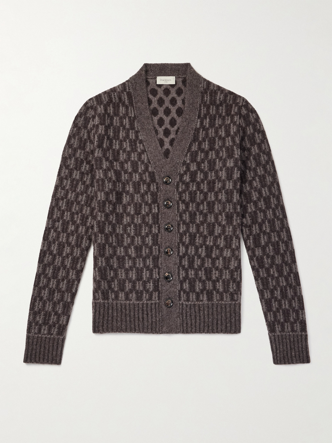 Piacenza 1733 Jacquard-knit Cashmere-blend Cardigan In Brown