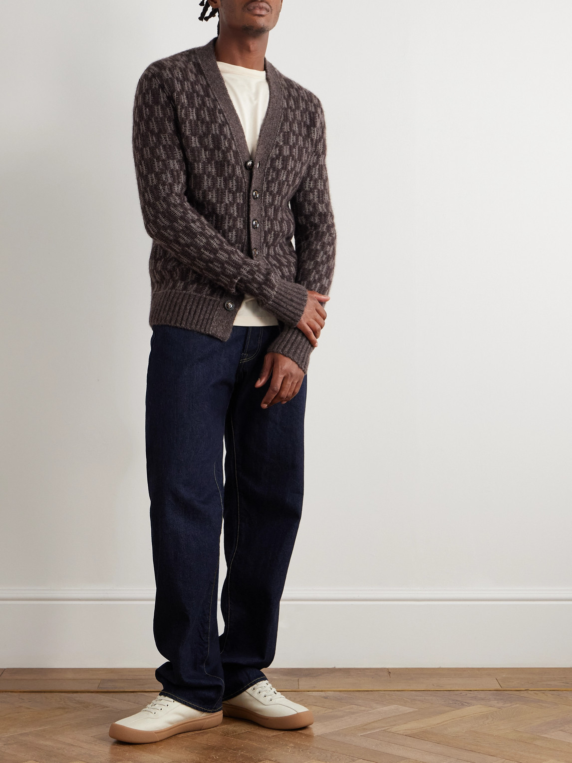 Piacenza 1733 Jacquard-knit Cashmere-blend Cardigan In Brown