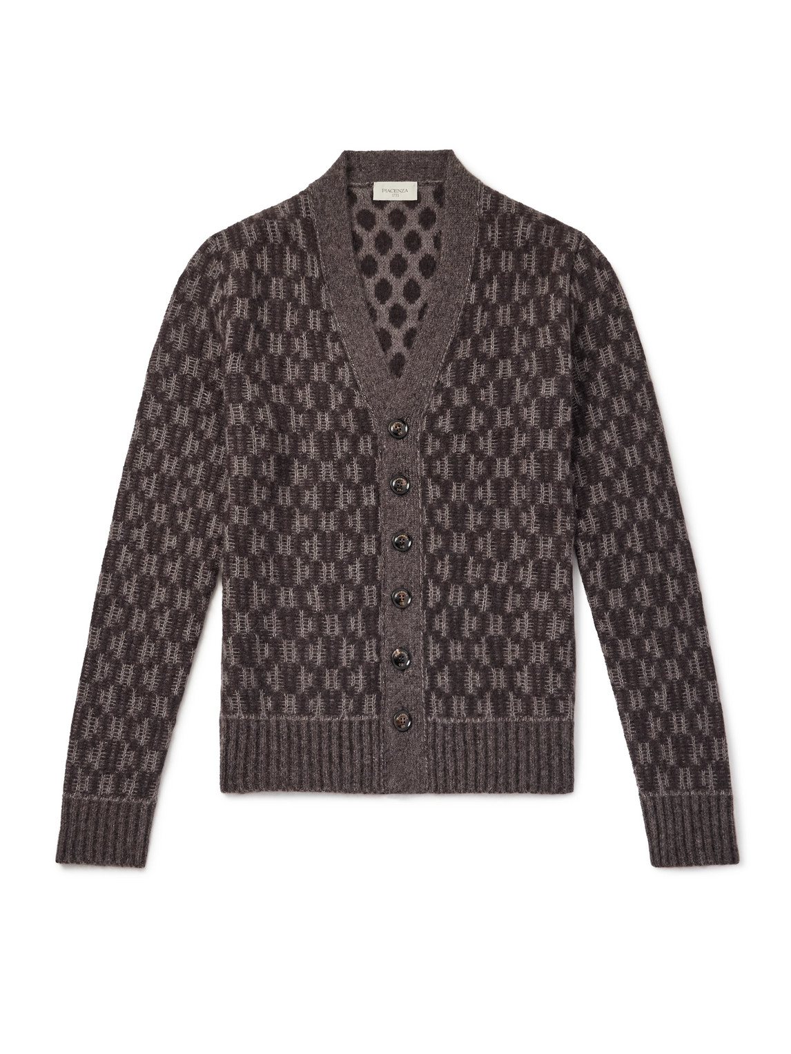 Piacenza 1733 Jacquard-knit Cashmere-blend Cardigan In Brown