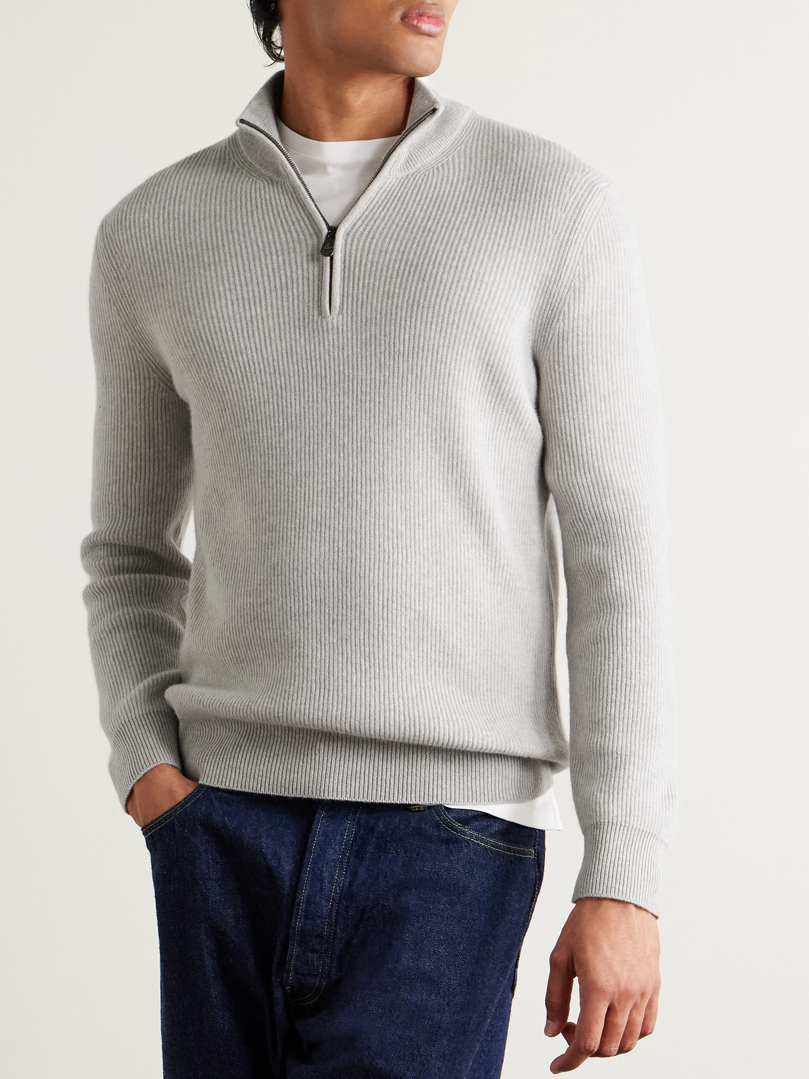  Piacenza 1733 - Ribbed Cashmere Half-zip Sweater - Men - Gray - It 56 
