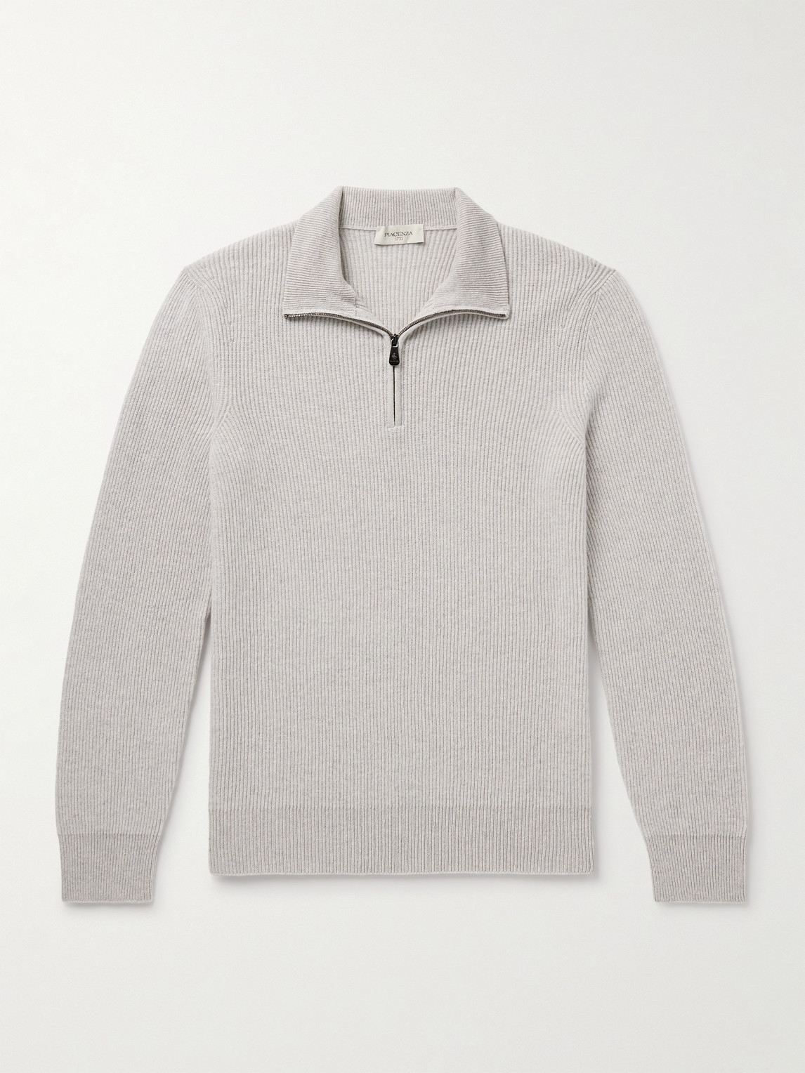 Piacenza 1733 Ribbed Cashmere Half-zip Sweater In Gray
