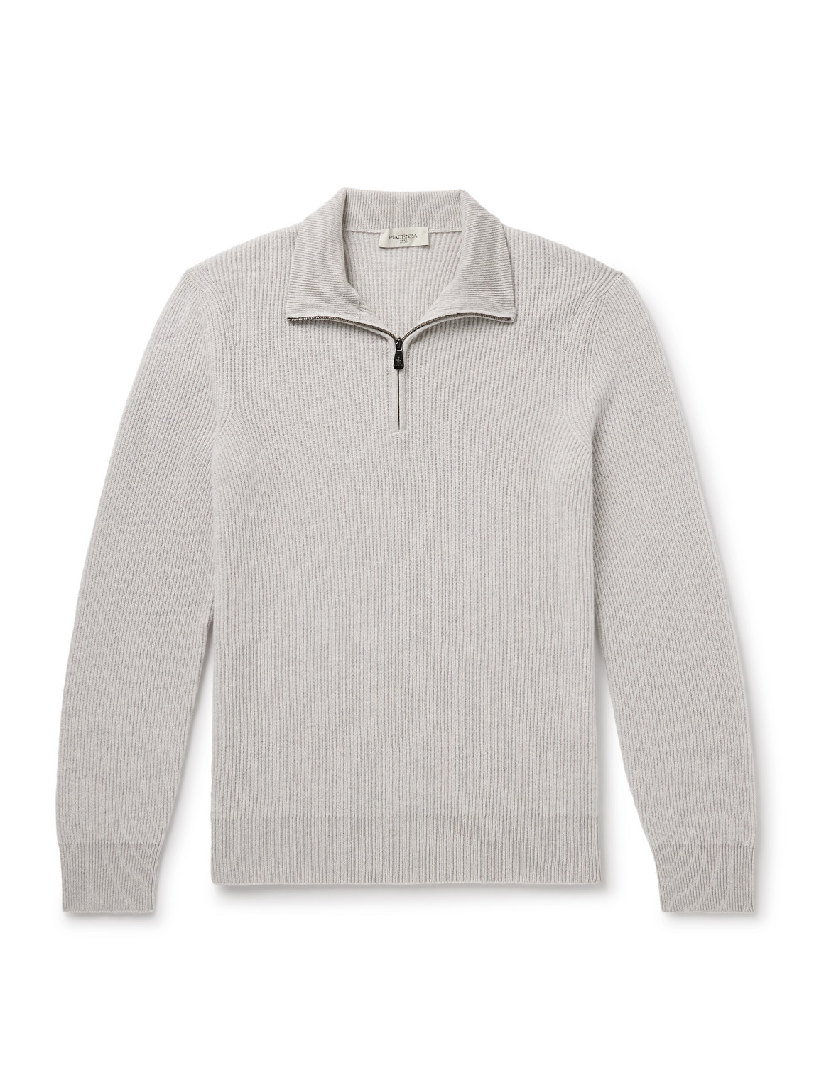 Piacenza 1733 Ribbed Cashmere Half-zip Sweater In Gray