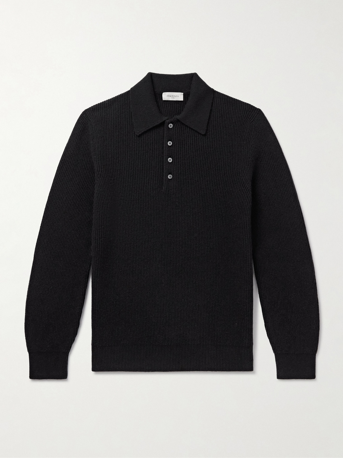 Piacenza 1733 Ribbed Cashmere Polo Shirt In Black
