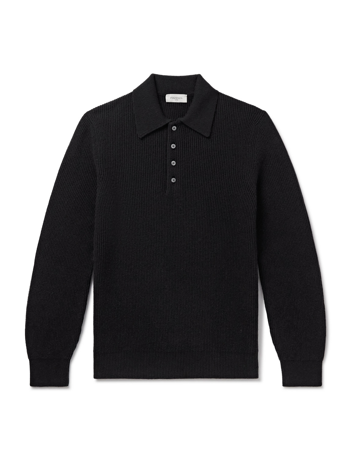 Piacenza 1733 Ribbed Cashmere Polo Shirt In Black