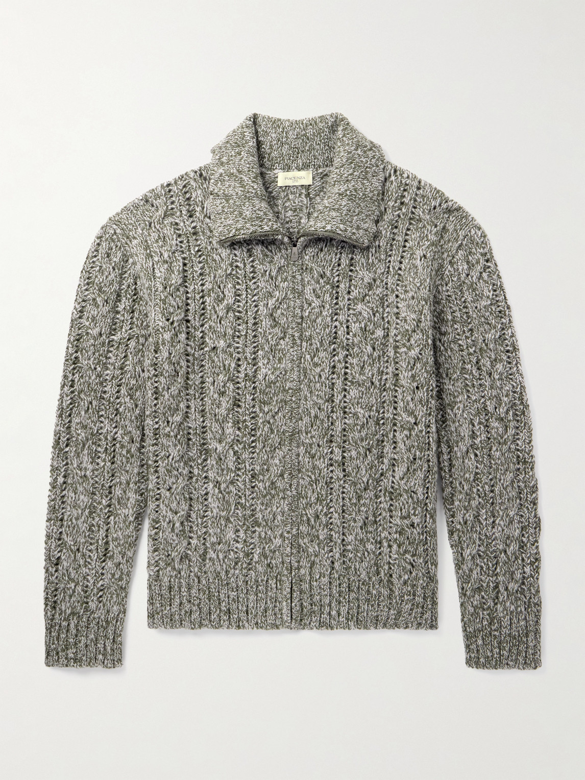 Piacenza 1733 Cable-knit Virgin Wool Zip-up Sweater In Green