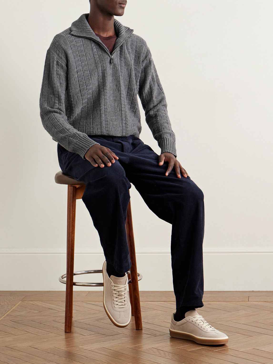 Piacenza 1733 Textured Cashmere Half-zip Sweater In Gray