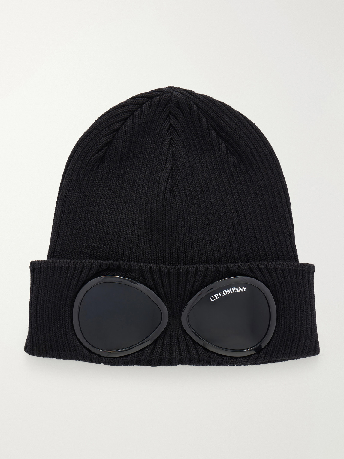 C.p. Company Goggle Ribbed Cotton Beanie In Black