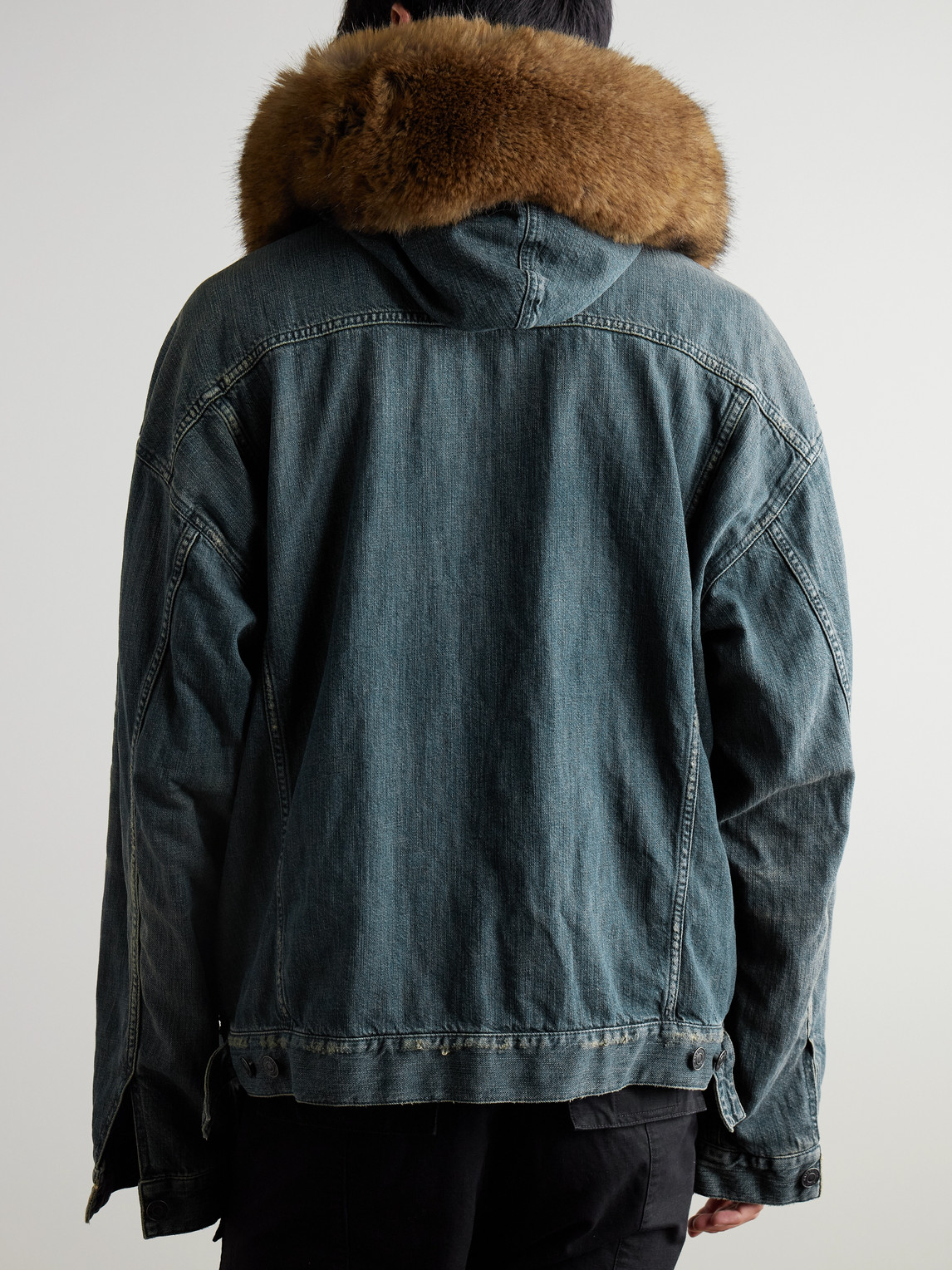 Plush-Trimmed Hooded Denim Jacket