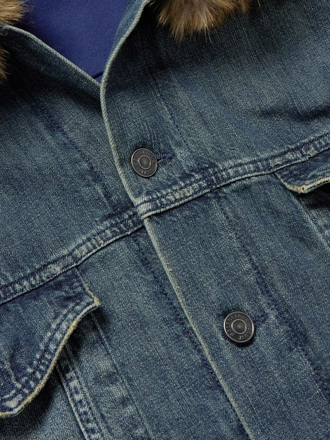 Plush-Trimmed Hooded Denim Jacket