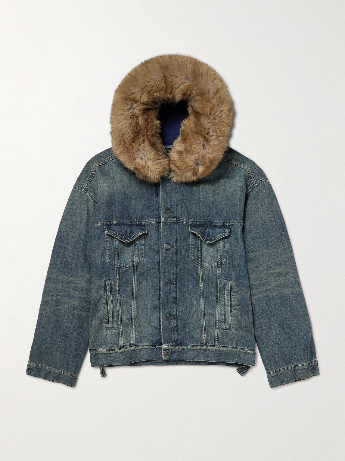 Balenciaga Plush-Trimmed Hooded Denim Jacket - Men