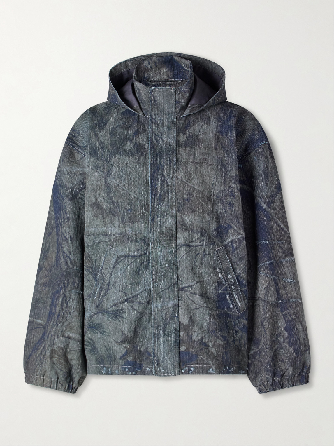 Balenciaga – Logo-Embroidered Distressed Printed Denim Hooded Jacket