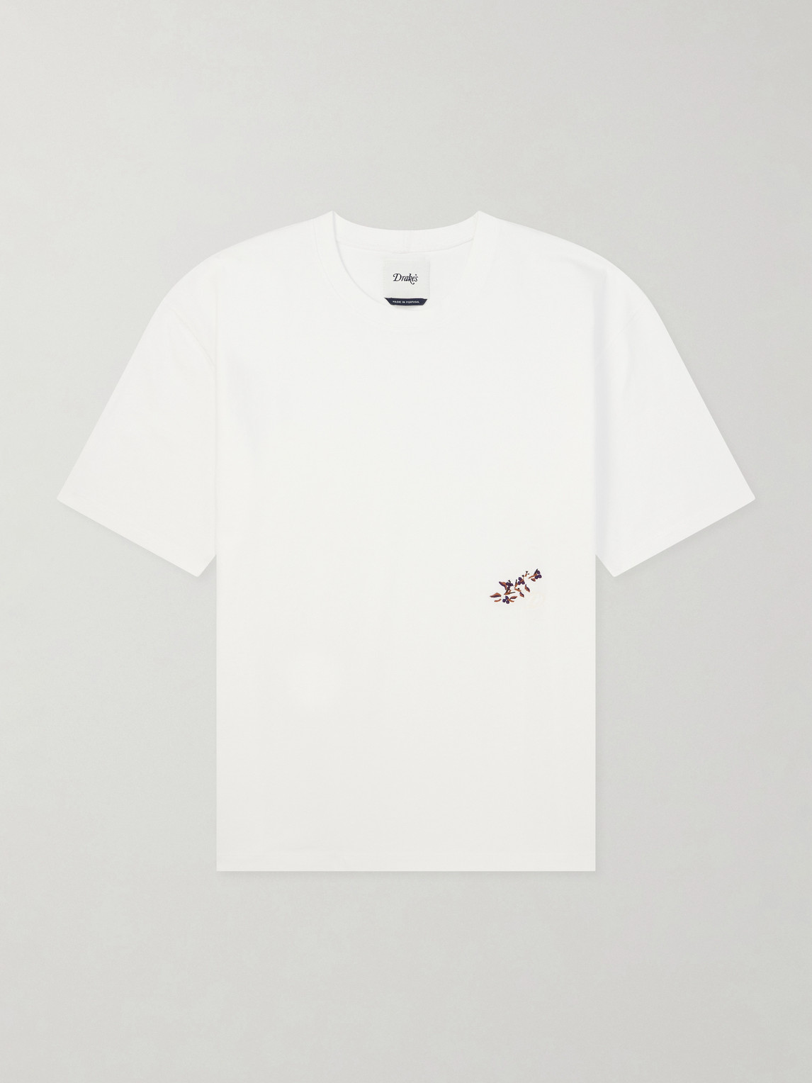 Drake's Blackthorn Embroidered Cotton-jersey T-shirt In White
