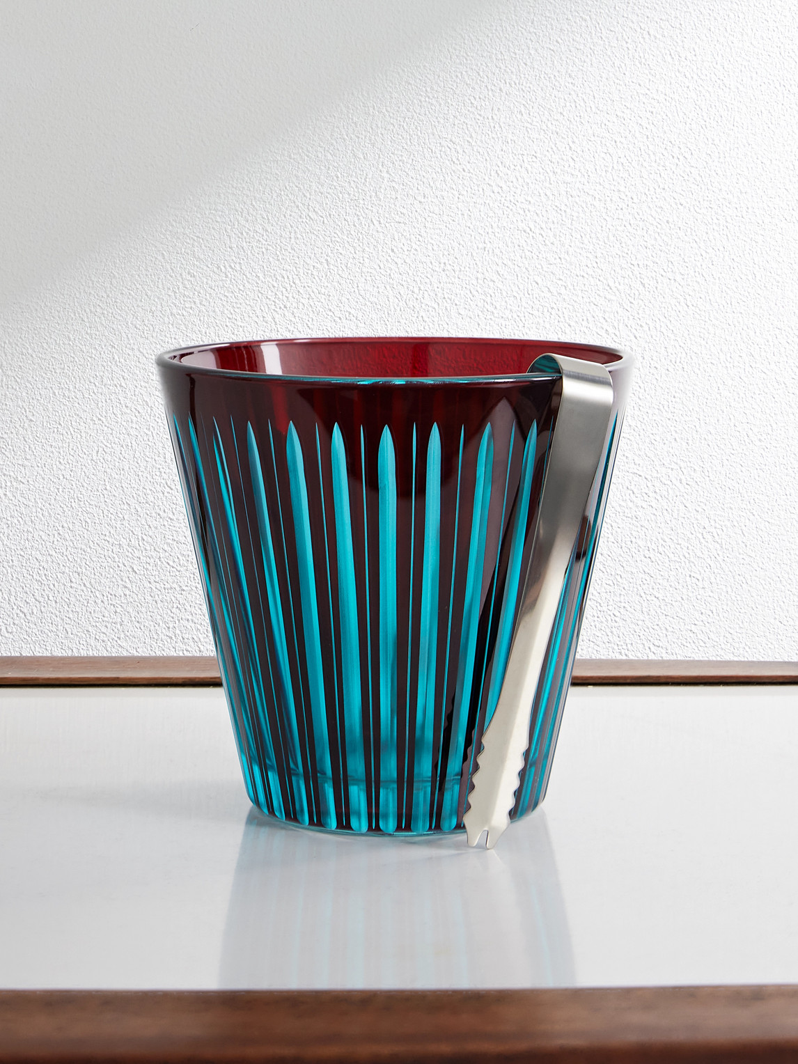 Prism Glass and Silver-Tone Ice Bucket