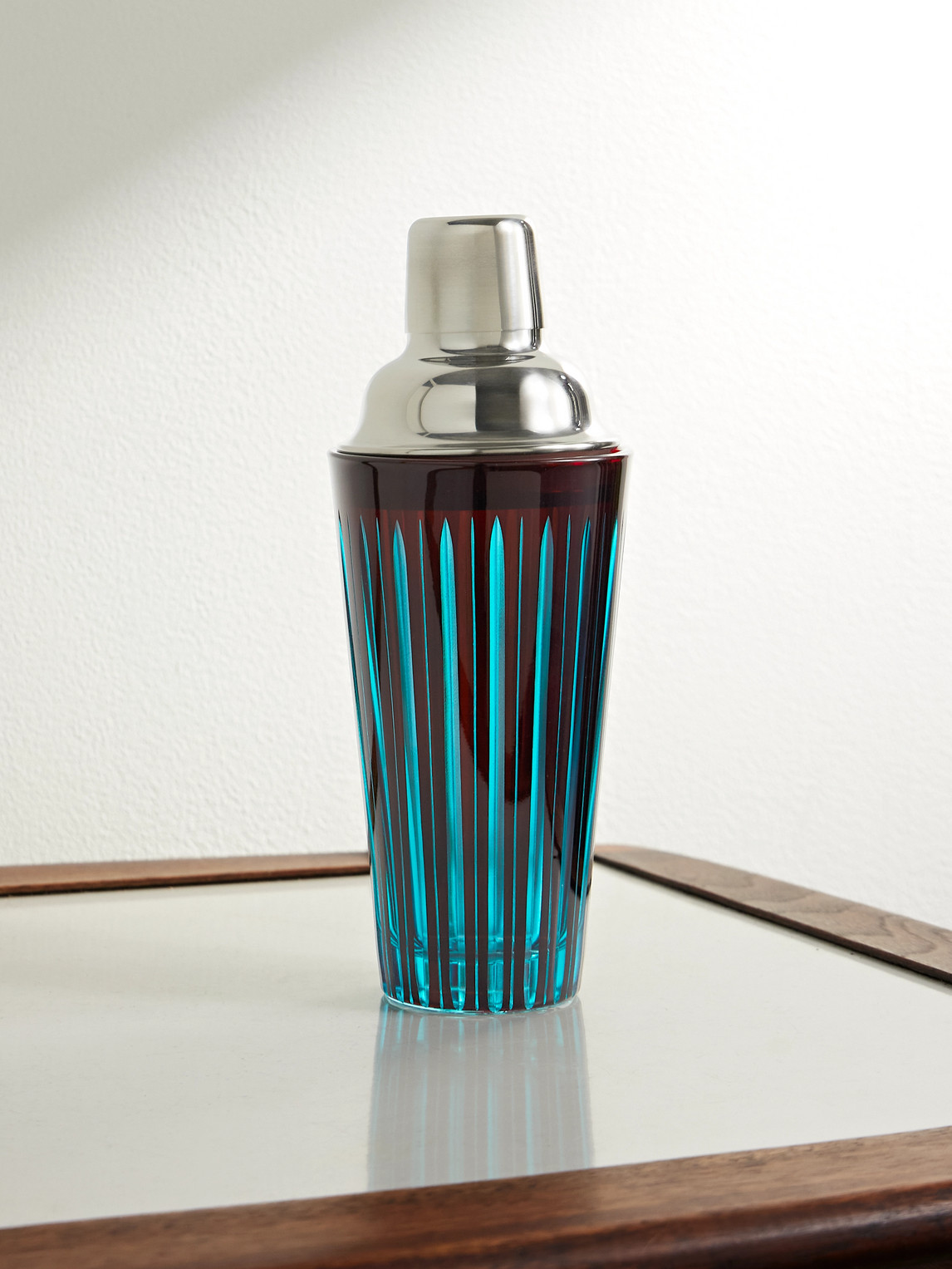 L'objet Prism Glass And Silver-tone Cocktail Shaker In Blue