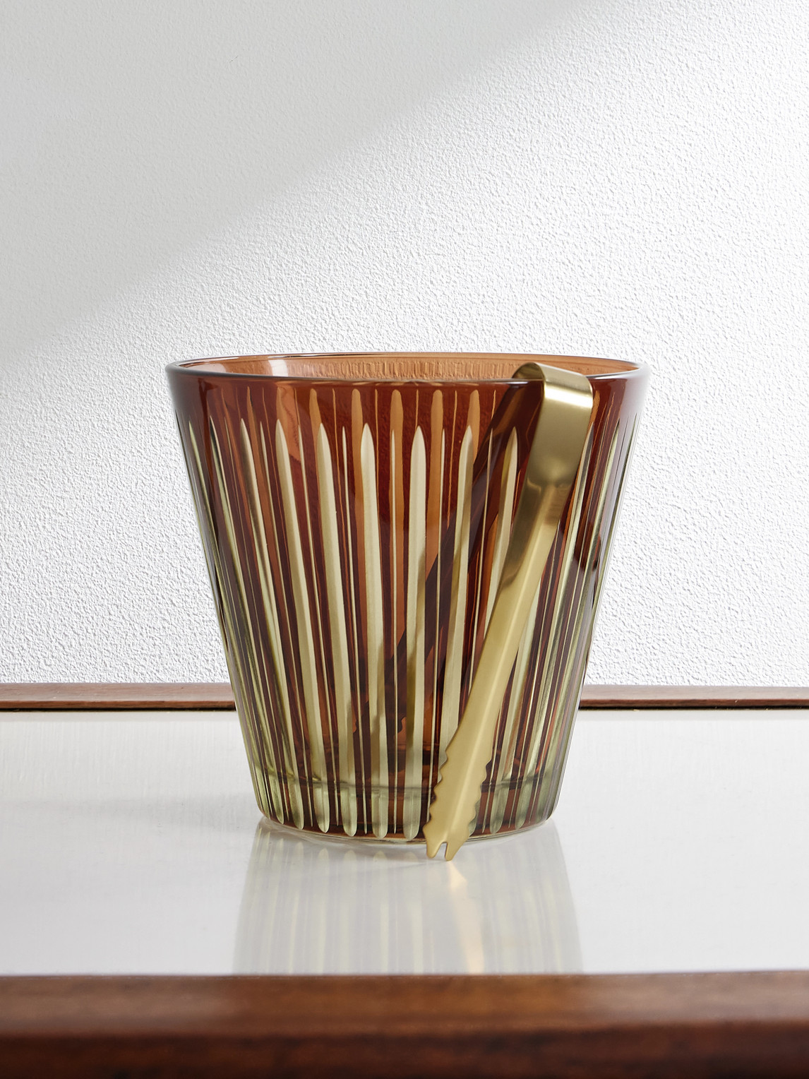 Prism Glass and Gold-Tone Ice Bucket