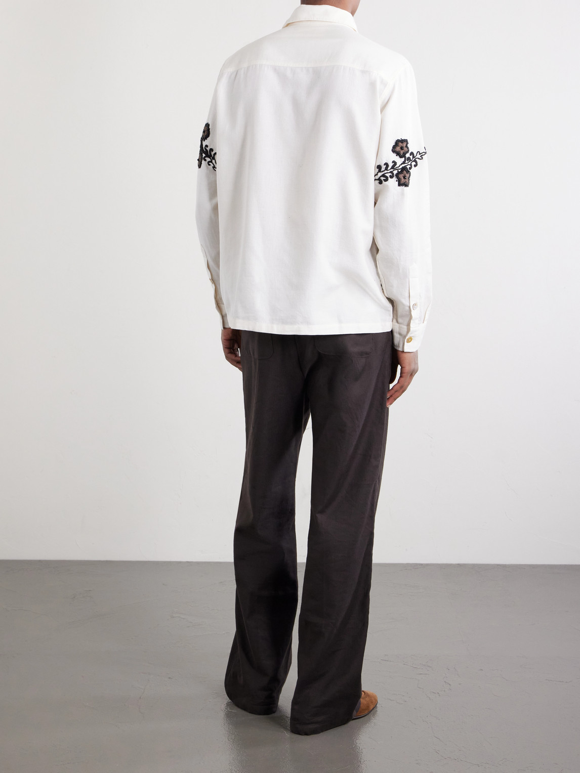 Bead-Embellished Embroidered Cotton-Poplin Shirt